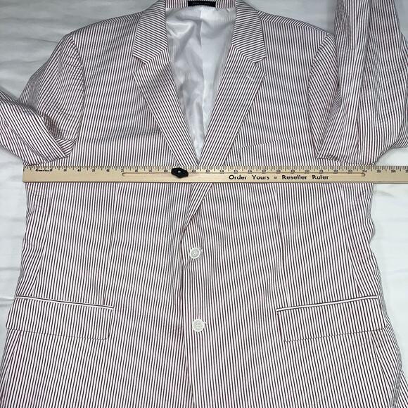 Alan Flusser Blazer Men’s Size 48R Red White Striped Seersucker Preppy Jacket - Picture 5 of 14